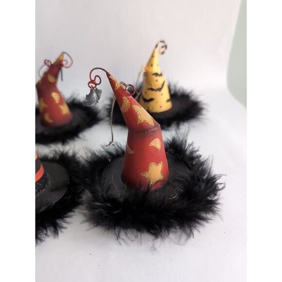 Pier One Witch Hat Halloween Ornaments Feathers Metal Vintage Lot of 6 - Picture 4 of 8